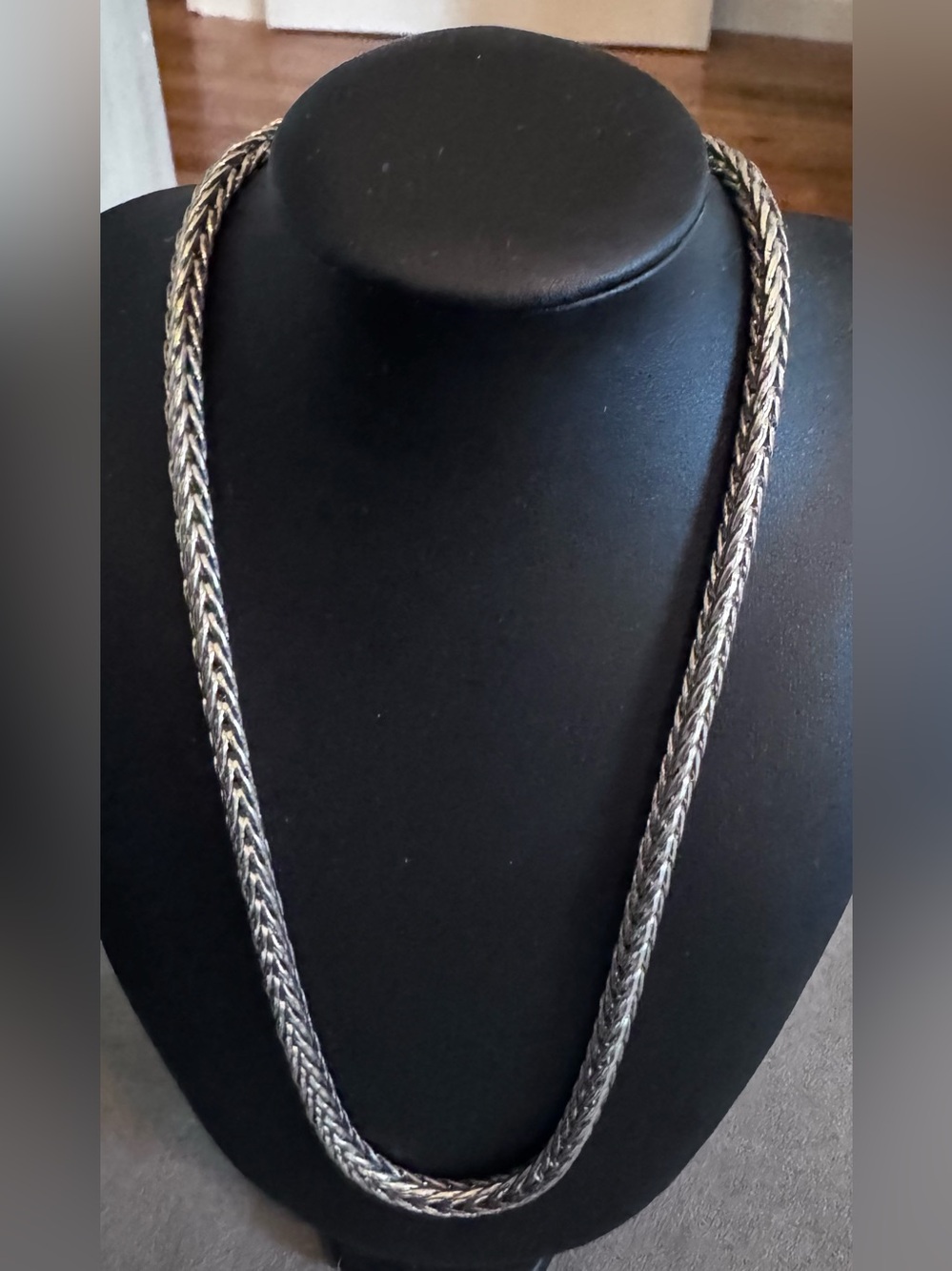 Woven Rope Chain Necklace in Silver Tone with Decorative Barrel Accent